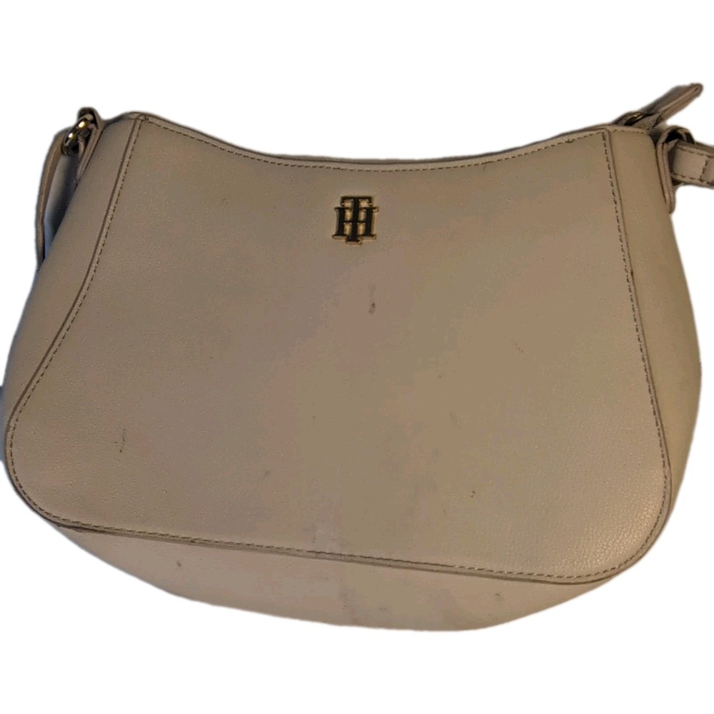Tommy Hilfiger Beige Shoulder Bag with Adjustable Strap & Gold Logo Accents